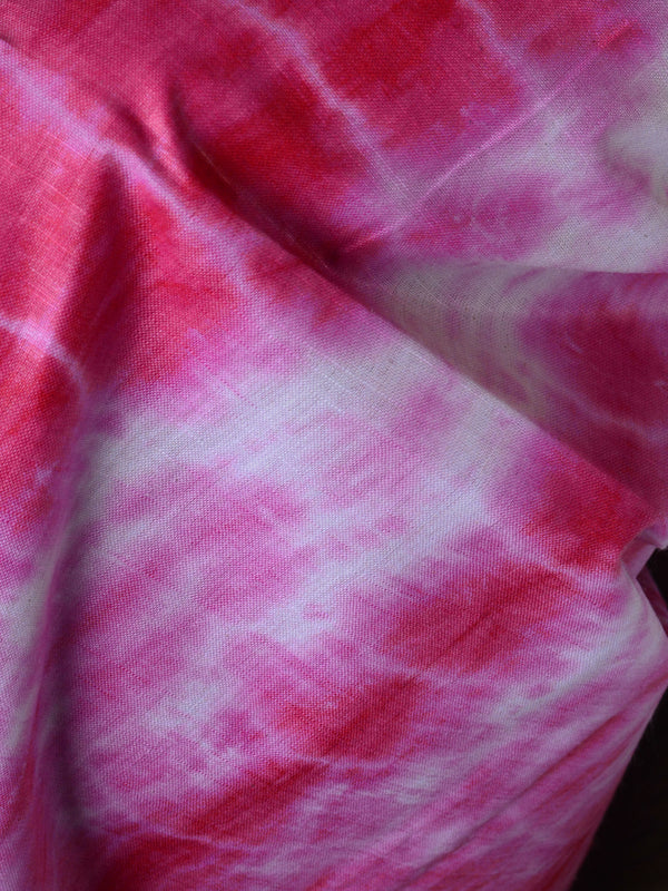 Bhagalpuri Silk Cotton Suit Set With Shibori Dye Design-Green & Red