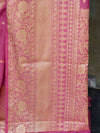 Banarasee Handwoven Semi-Chiffon Saree With Buti Design & Broad Floral Border-Onion Pink