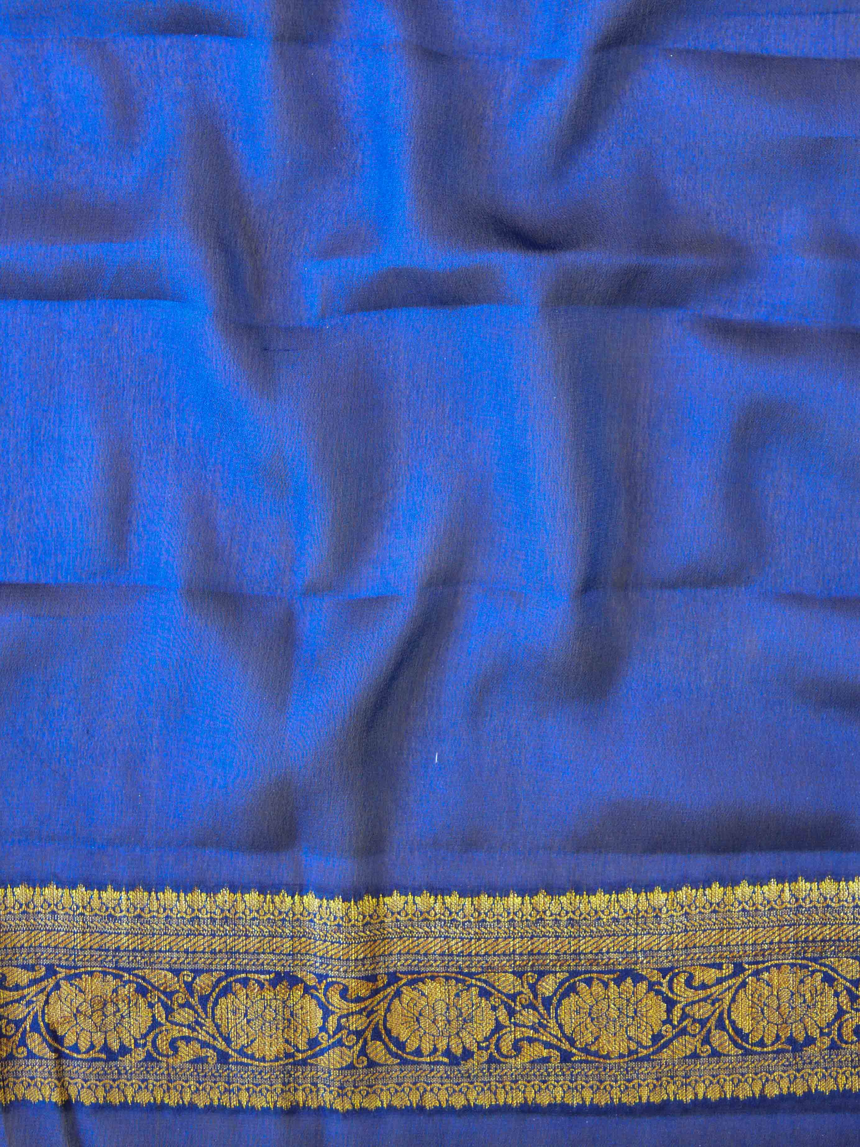 Banarasee Chiffon Floral Zari Buti & Border Saree-Persian Blue