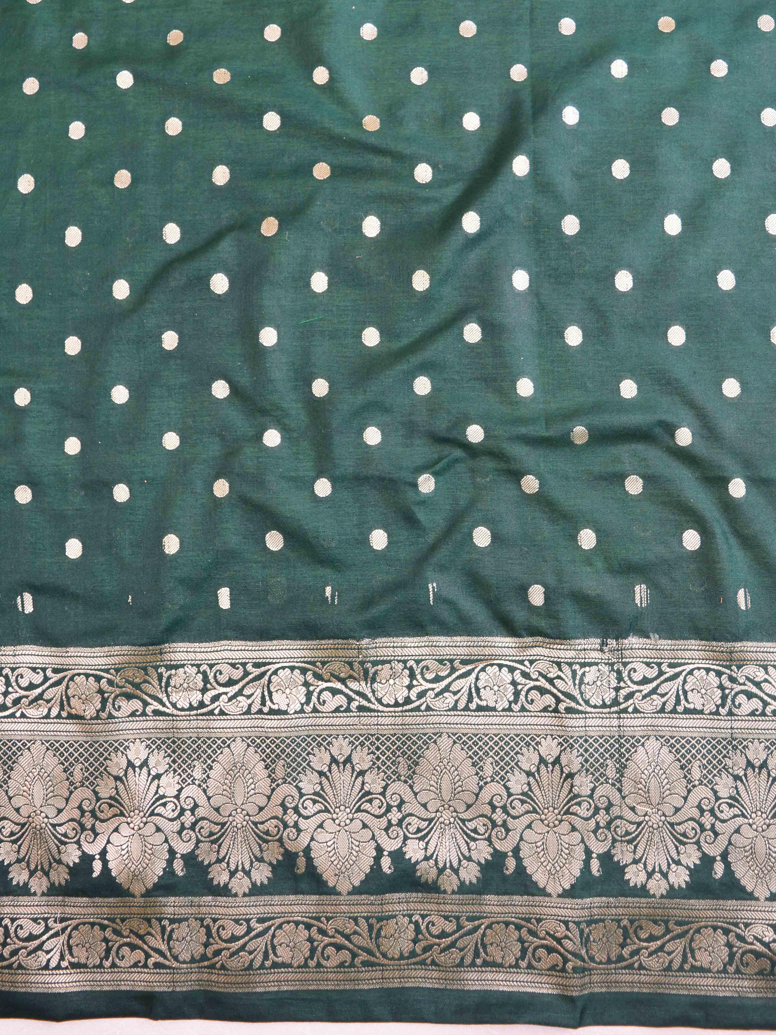 Banarasee Semi Katan Salwar Kameez Dupatta Set With Sona Rupa Zari Work-Green & Onion Pink