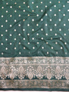 Banarasee Semi Katan Salwar Kameez Dupatta Set With Sona Rupa Zari Work-Green & Onion Pink