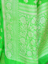 Banarasee Handwoven Semi-Chiffon Saree With Silver Zari Work-Green