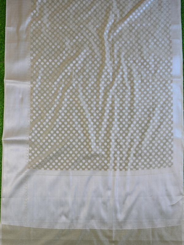 Banarasee Cotton Silk Saree With Zari Buti & Border-Beige
