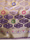 Banarasee Handwoven Semi-Silk Saree With Bandhej & Floral Zari Border-Mauve