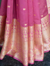 Banarasee Handwoven Semi-Chiffon Saree With Buti Design & Broad Floral Border-Onion Pink