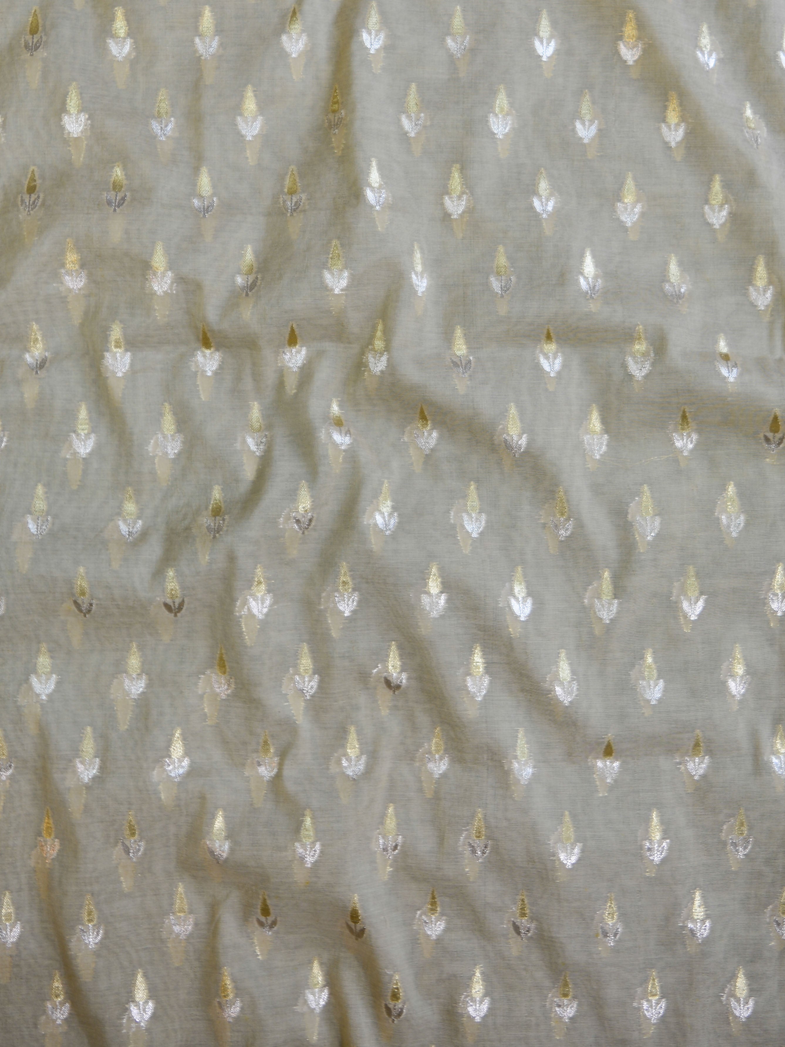 Banarasee Chanderi Cotton Zari Buti Salwar Kameez Fabric With Digital Print Zig-Zag Dupatta-Beige