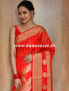 Banarasee Handwoven Semi-Chiffon Saree With Floral Border & Buti-Red
