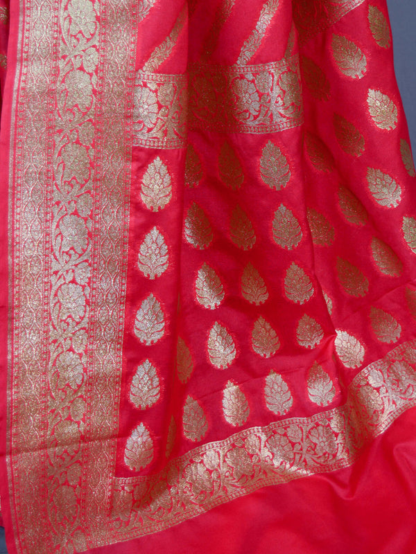 Banarasee Faux Georgette Saree With Zari Stripes Design & Floral Border-Peach