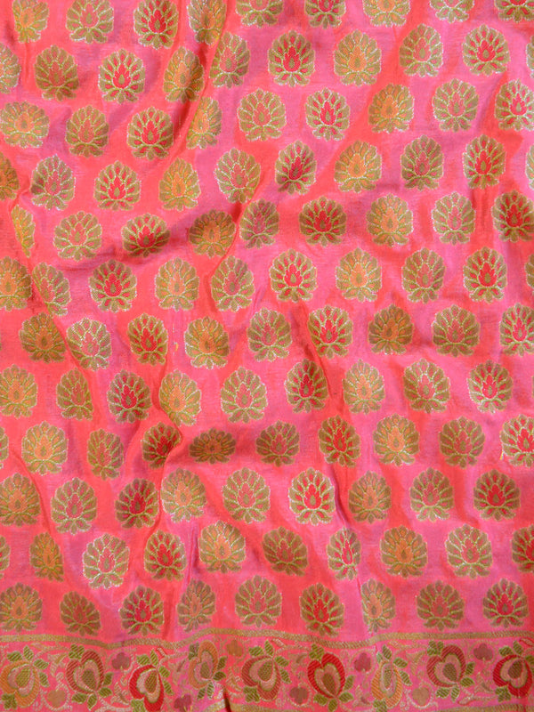 Banarasee Semi-Silk Salwar Kameez Fabric With Meena Buti-Peach