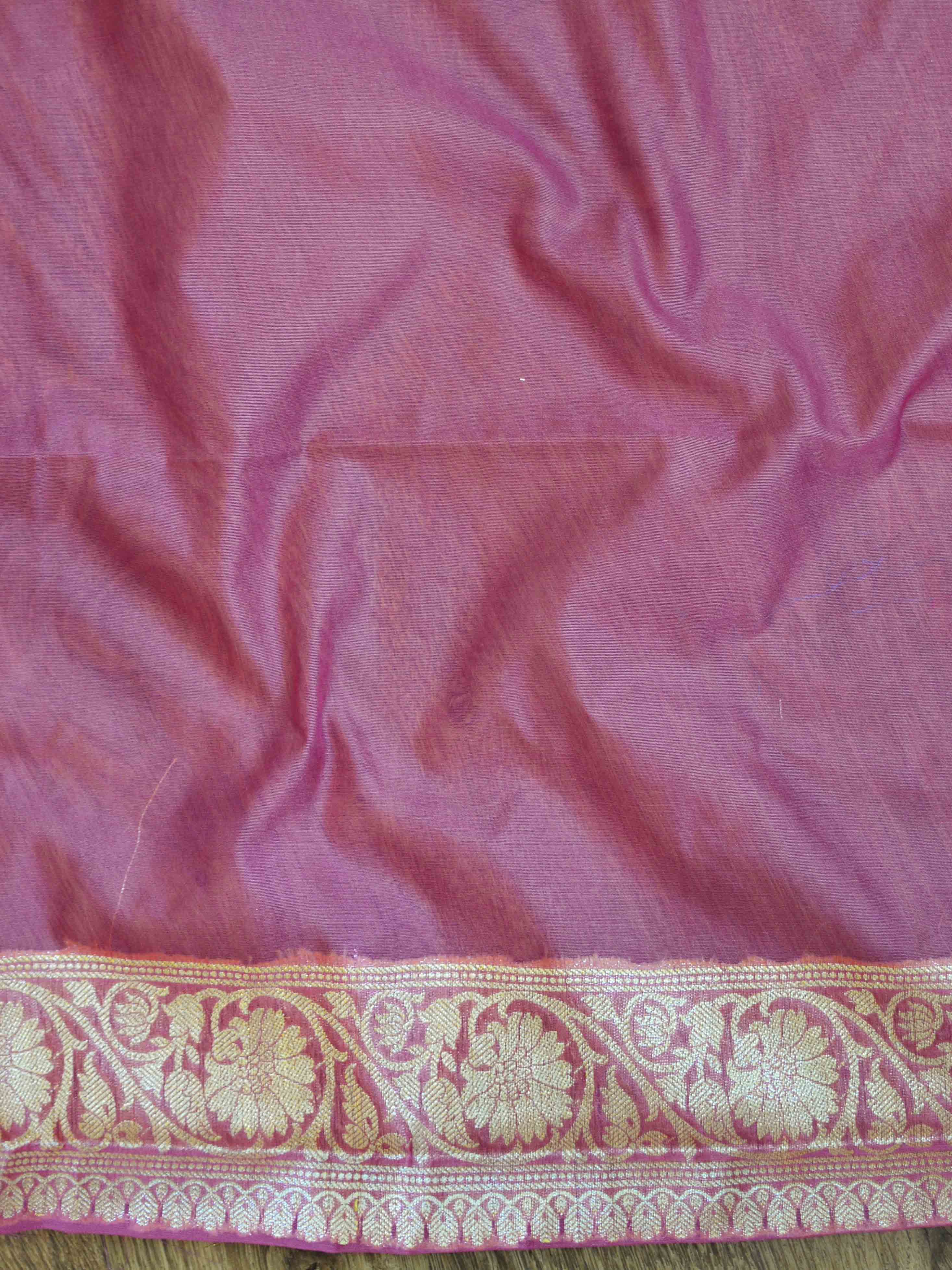Banarasee Handwoven Semi-Chiffon Saree With Buti Design & Broad Floral Border-Onion Pink