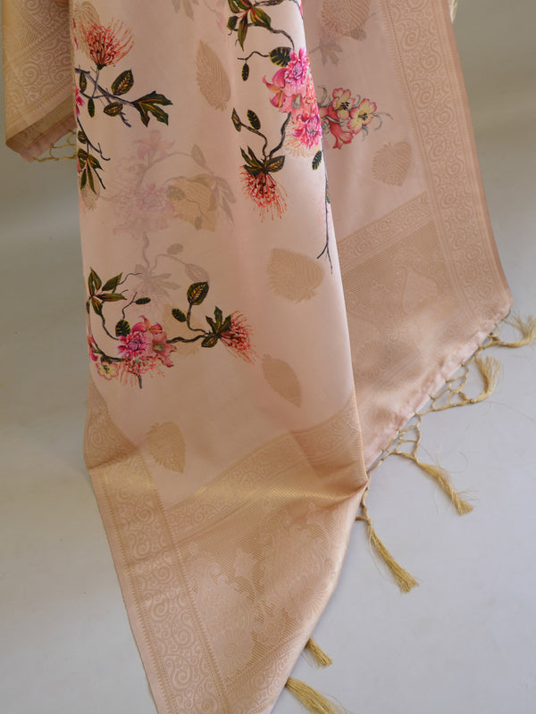 Banarasee Handloom Chanderi Cotton Salwar Kameez With Digital Print Dupatta-Pastel Pink