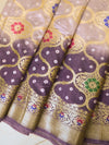 Banarasee Handwoven Semi-Silk Saree With Bandhej & Floral Zari Border-Mauve