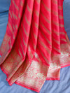 Banarasee Faux Georgette Saree With Zari Stripes Design & Floral Border-Peach