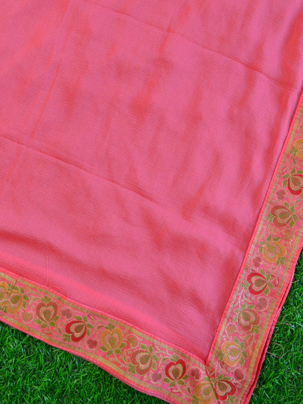 Banarasee Semi-Silk Salwar Kameez Fabric With Meena Buti-Peach