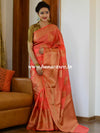 Banarasee Handwoven Semi Silk Saree With Antique Zari Buta Design-Peach
