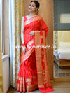 Banarasee Handwoven Semi-Chiffon Saree With Floral Border & Buti-Red