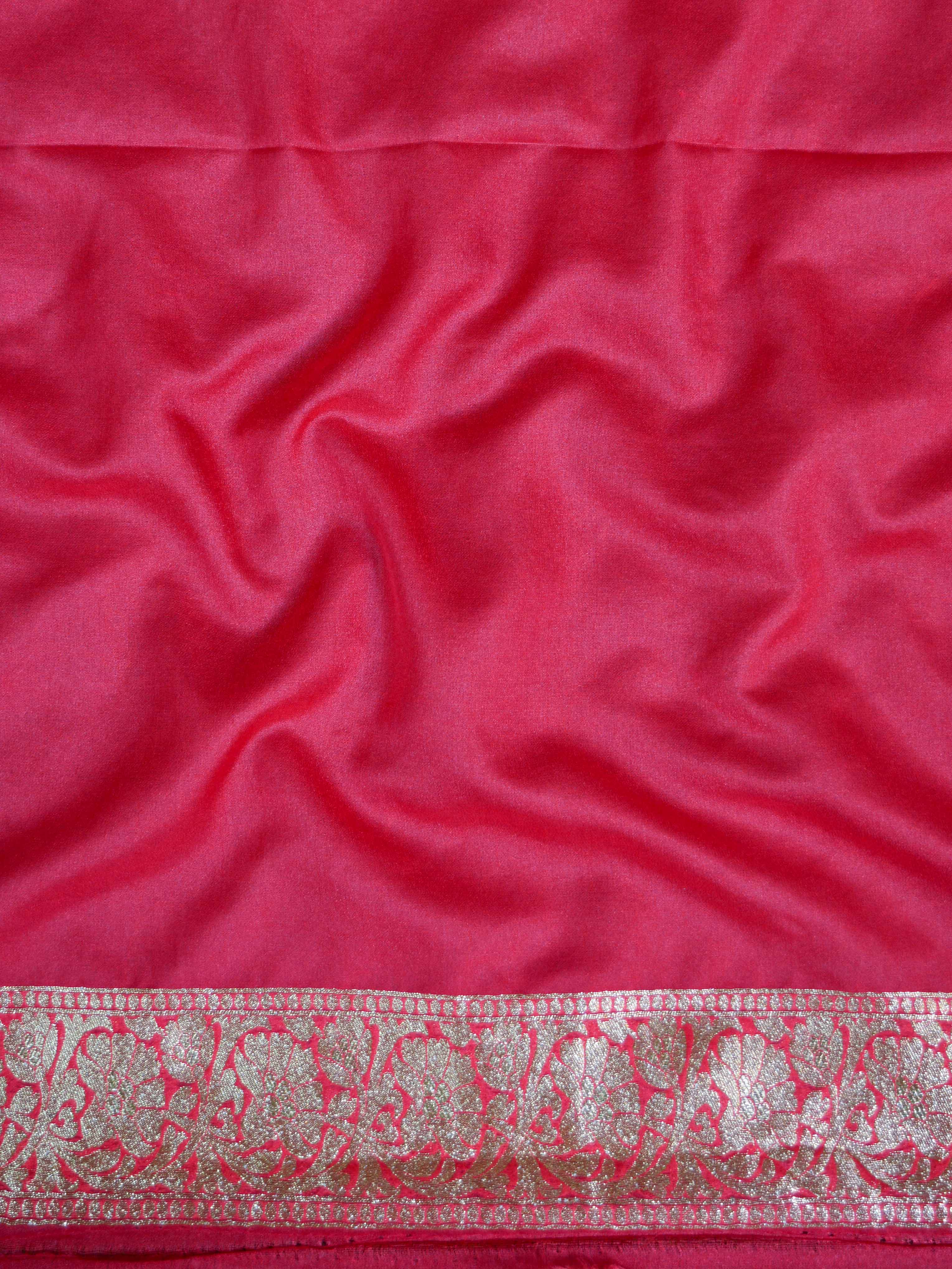 Banarasee Faux Georgette Saree With Zari Stripes Design & Floral Border-Peach