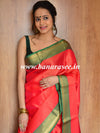 Banarasee Kora Muslin Saree With Contrast Skirt Border-Pink & Green