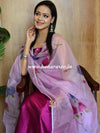 Banarasee Semi Silk Salwar Kameez Fabric With Hand-Painted Organza Dupatta-Magenta