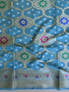 Banarasee Handwoven Semi-Silk Saree With Bandhej & Floral Zari Border-Grey