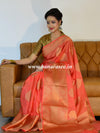 Banarasee Handwoven Semi Silk Saree With Antique Zari Buta Design-Peach