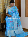 Handwoven Semi Silk Saree With Jaal Design & Silver Zari Border-Sky Blue