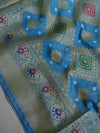 Banarasee Handwoven Semi-Silk Saree With Bandhej & Floral Zari Border-Grey