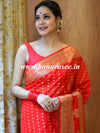 Banarasee Handwoven Semi-Chiffon Saree With Floral Border & Buti-Red
