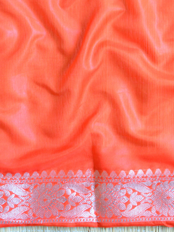 Banarasee Handwoven Faux Georgette Saree With Silver Zari Buti & Contrast Border Design-Violet