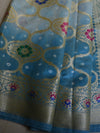 Banarasee Handwoven Semi-Silk Saree With Bandhej & Floral Zari Border-Grey