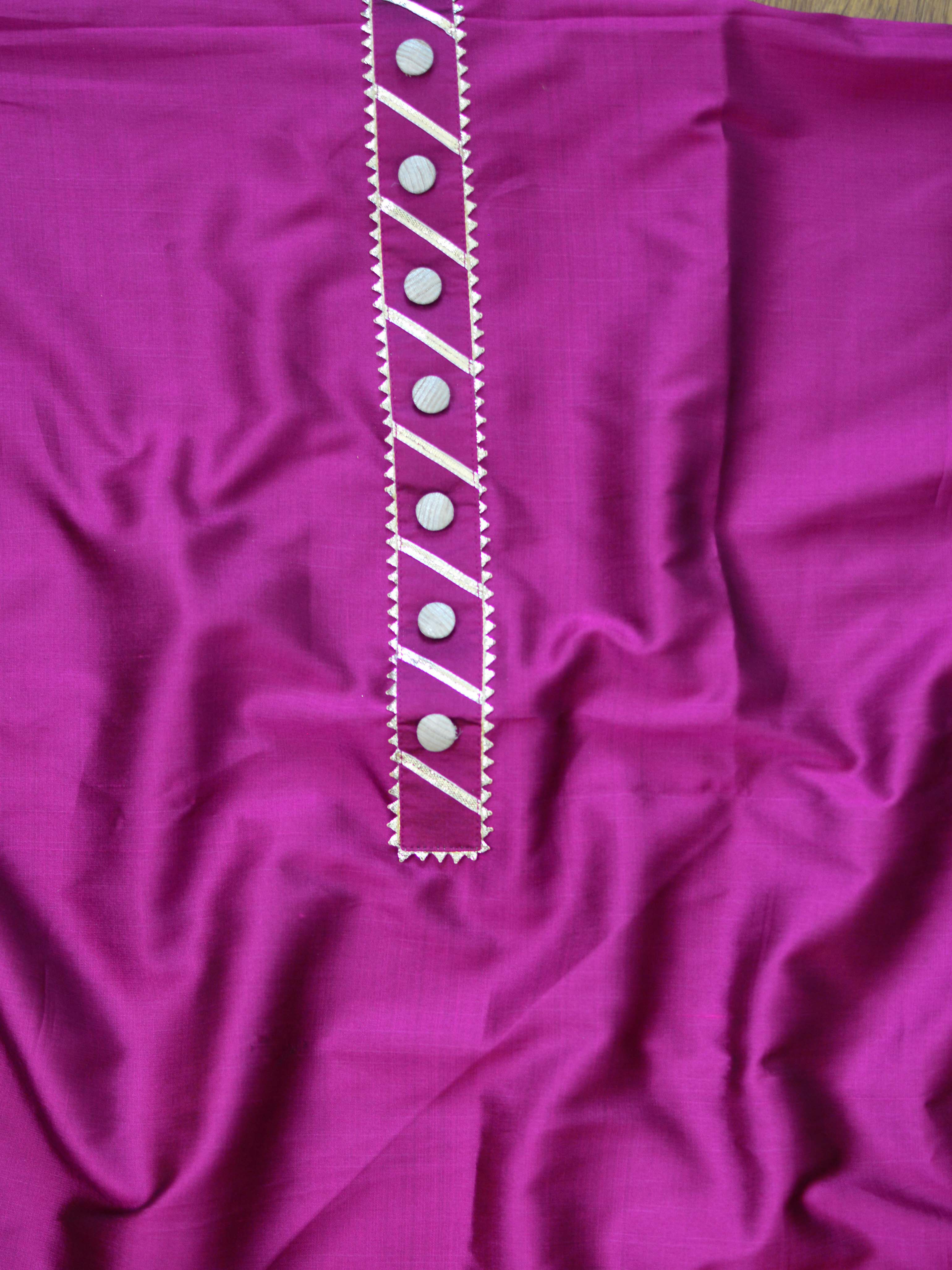 Banarasee Semi Silk Salwar Kameez Fabric With Multicolor Resham Woven Dupatta-Magenta & Yellow