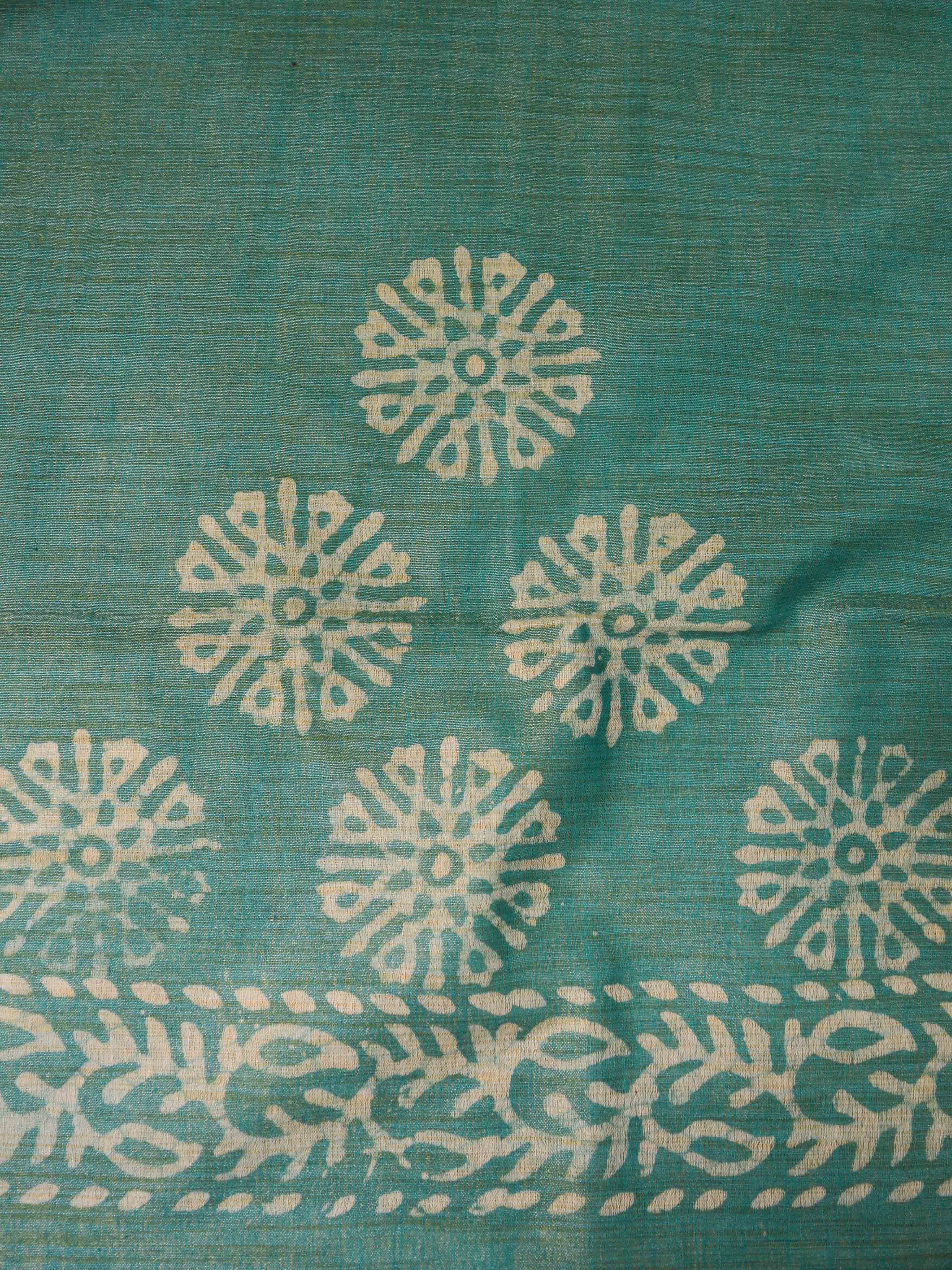 Handloom Khadi Cotton Hand-Dyed Batik Pattern Salwar Kameez Dupatta Set-Blue & Green