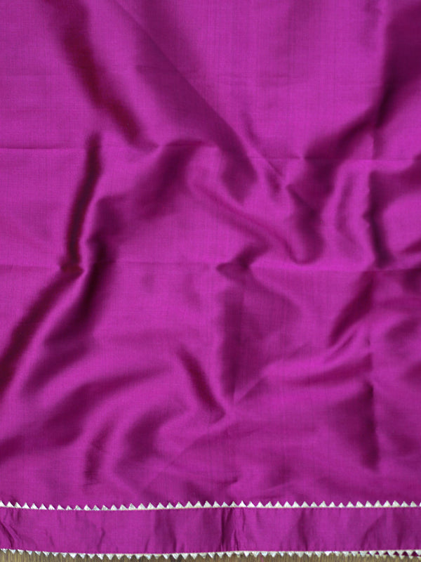 Banarasee Semi Silk Salwar Kameez Fabric With Hand-Painted Organza Dupatta-Magenta