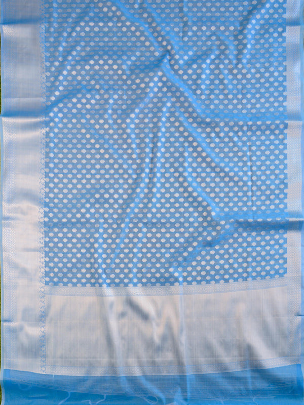 Banarasee Cotton Silk Saree With Zari Buti & Border-Blue