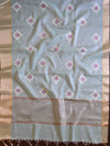 Banarasee Cotton Silk Saree With Embroidered Buta & Zari Border-Blue