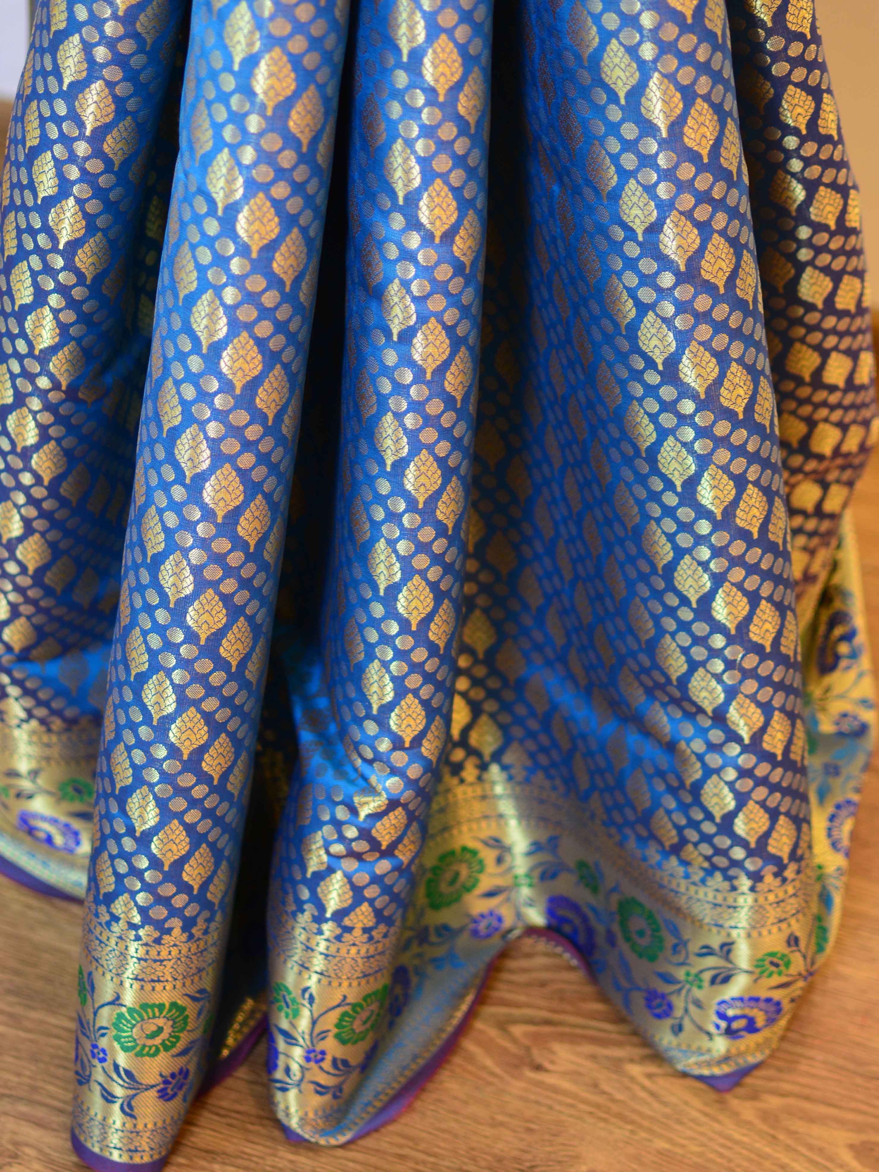 Banarasee Art Silk Saree With Zari Buta & Border-Green