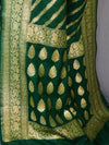 Banarasee Faux Georgette Saree With Zari Stripes Design & Floral Border-Green