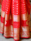 Banarasee Handwoven Semi-Chiffon Saree With Floral Border & Buti-Red