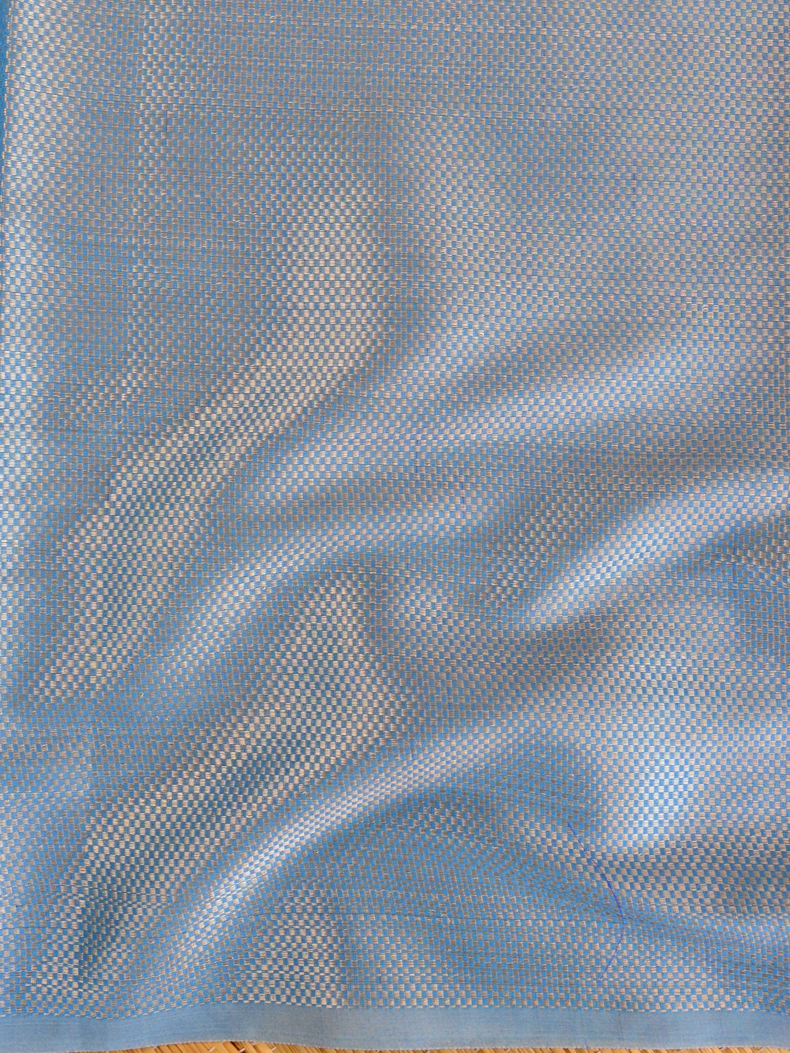 Banarasee Cotton Silk Saree With Zari Buti & Border-Blue