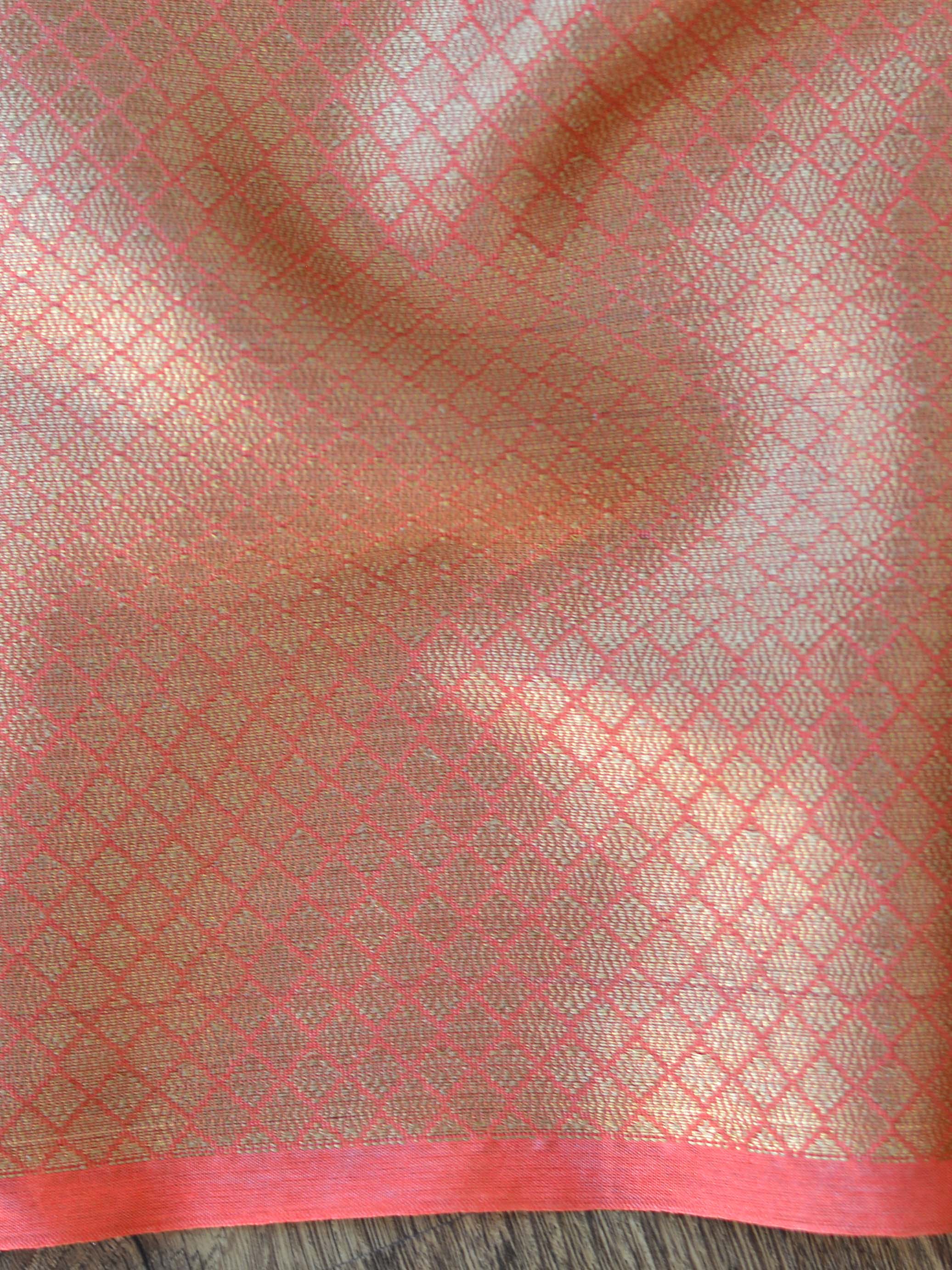 Banarasee Handwoven Semi Silk Saree With Antique Zari Buta Design-Peach