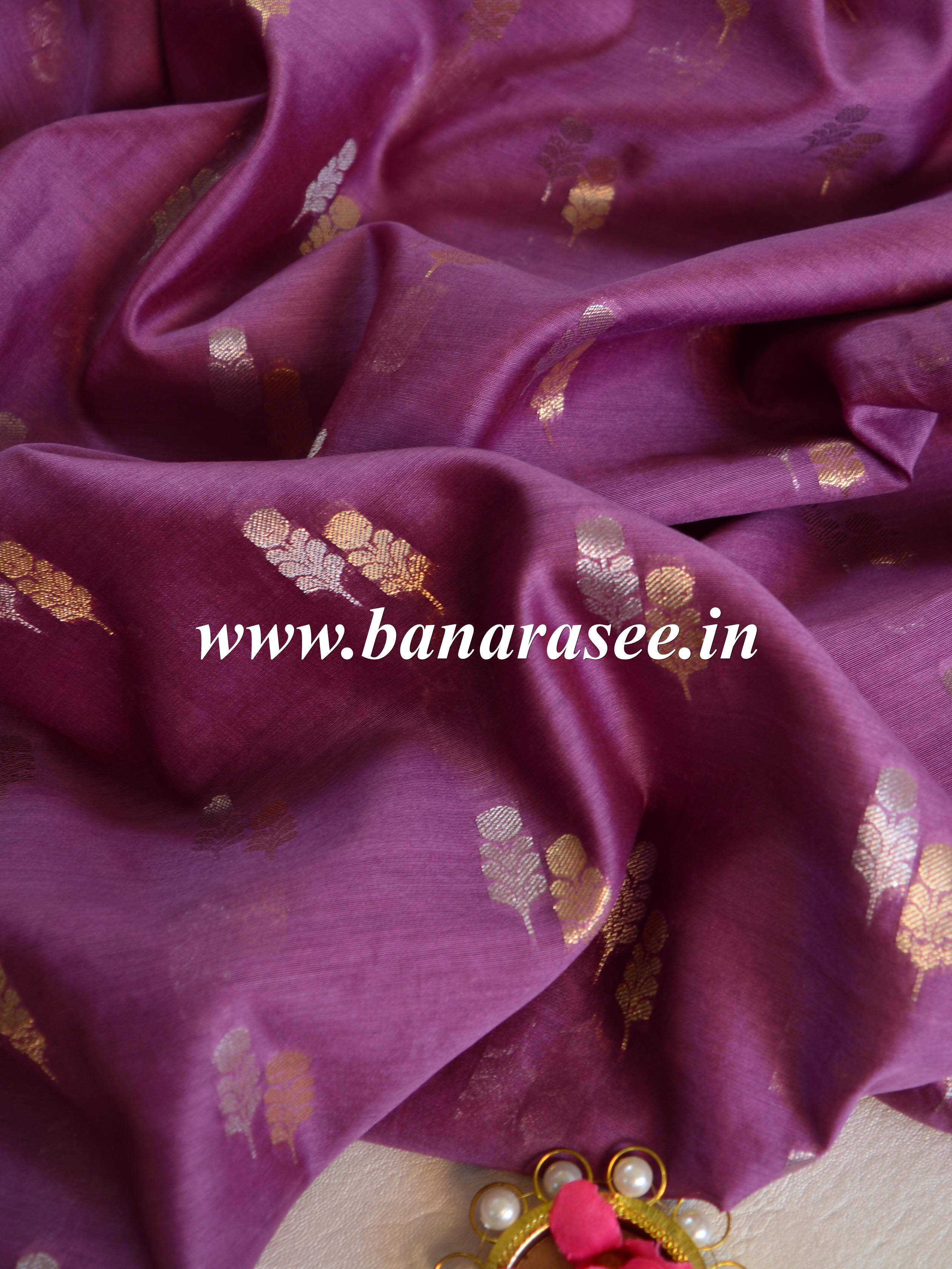 Banarasee Zari Buta Print Chanderi Fabric-Purple