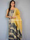 Handloom Khadi Cotton Hand-Dyed Batik Pattern Salwar Kameez Dupatta Set-Beige & Yellow