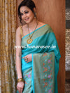 Banarasee Art Silk Saree With Zari Floral Border & Self Weaving Work-Blue