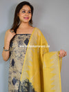 Handloom Khadi Cotton Hand-Dyed Batik Pattern Salwar Kameez Dupatta Set-Beige & Yellow