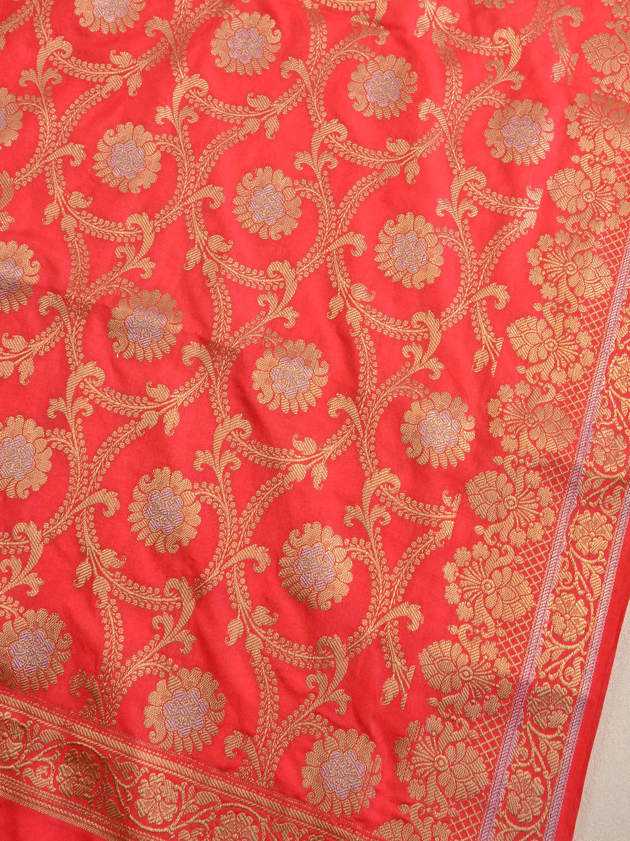 Banarasee Semi Katan Salwar Kameez Dupatta Set With Sona Rupa Zari Work-Grey & Peach