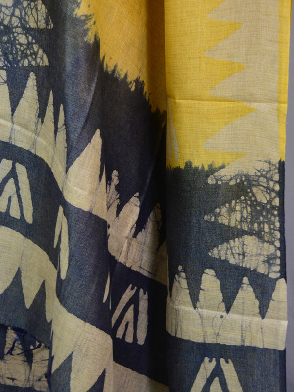 Handloom Khadi Cotton Hand-Dyed Batik Pattern Salwar Kameez Dupatta Set-Beige & Yellow