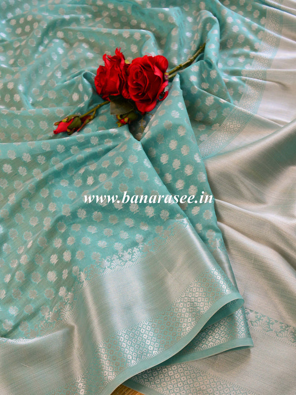 Banarasee Cotton Silk Saree With Zari Buti & Border-Green