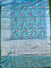 Handwoven Semi Silk Saree With Jaal Design & Silver Zari Border-Sky Blue
