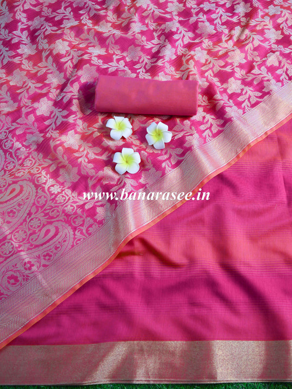 Banarasee Chanderi Cotton Salwar Kameez & Dupatta Set-Pink