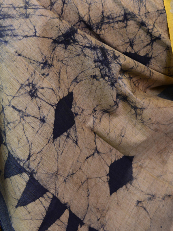 Handloom Khadi Cotton Hand-Dyed Batik Pattern Salwar Kameez Dupatta Set-Beige & Yellow